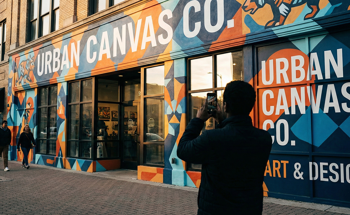 Modern storefront with professional window graphics and business signage in South Florida